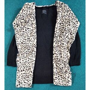 Twelfth Love Faux Suede Sweater with Faux Cheetah Fur Black Size Large